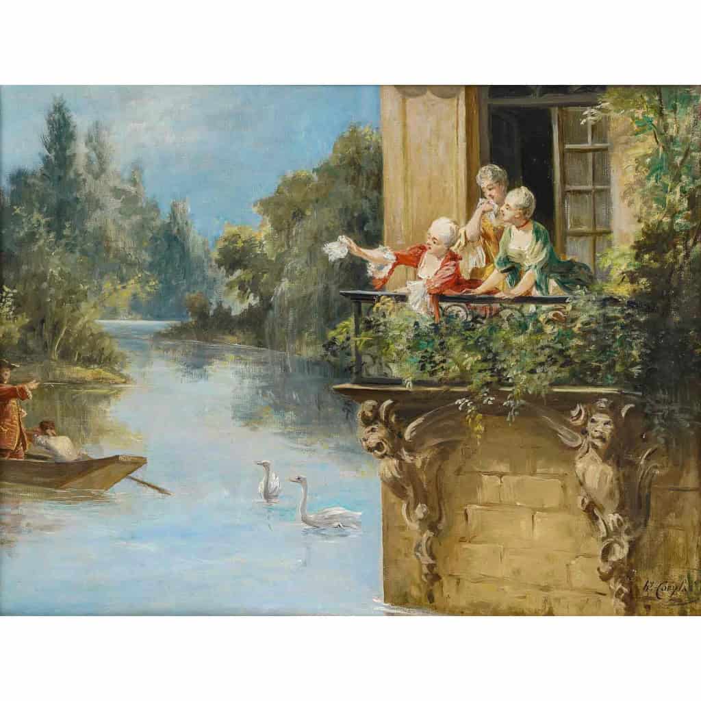 Henry Coëylas (1844-1923) Galanterie champêtre huile sur toile vers 1880-1890 | Biron Henry Coëylas (1844-1923) Galanterie champêtre huile sur toile vers 1880-1890