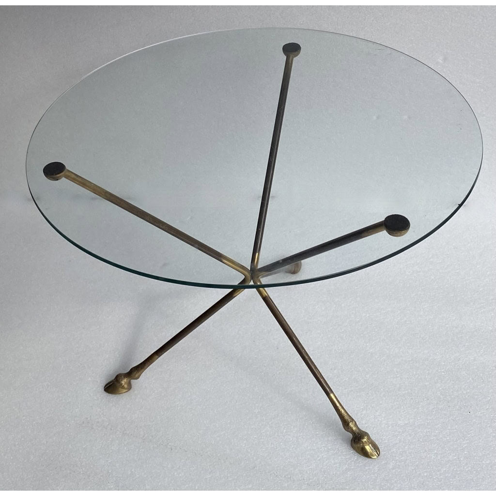 1970′ Guéridon Bronze Doré Et Patiné Plateau Verre Maison Charles Ou Jansen | Biron |||||||||||||