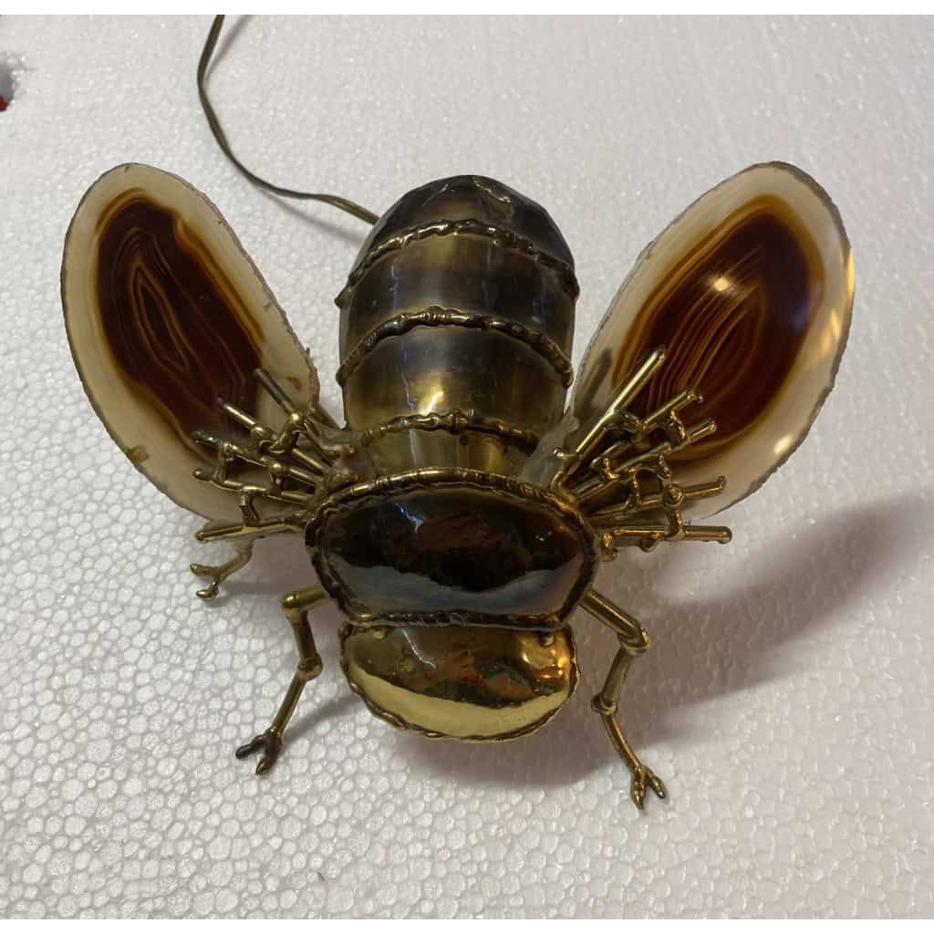 1970’ Applique Abeille en Bronze ou Laiton, Duval Brasseur Ou Isabelle Faure, 1 Ampoule, Ailes d’Agate | Biron 1970’ Applique Abeille en Bronze ou Laiton, Duval Brasseur Ou Isabelle Faure, 1 Ampoule, Ailes d’Agate
