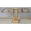 1970′ Console Bronze Doré, Altuglas Et Travertin Aux Cornes D’Abondance Par Claude Dalle Pour Roméo | Biron 1970′ Console Bronze Doré, Altuglas Et Travertin Aux Cornes D’Abondance Par Claude Dalle Pour Roméo