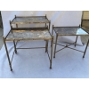 1970′ Série De 3 Tables Gigognes Maison Baguès En Bronze Doré, 3 Plateaux Verre Oxydé Vieilli 14