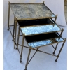 1970′ Série De 3 Tables Gigognes Maison Baguès En Bronze Doré, 3 Plateaux Verre Oxydé Vieilli 18