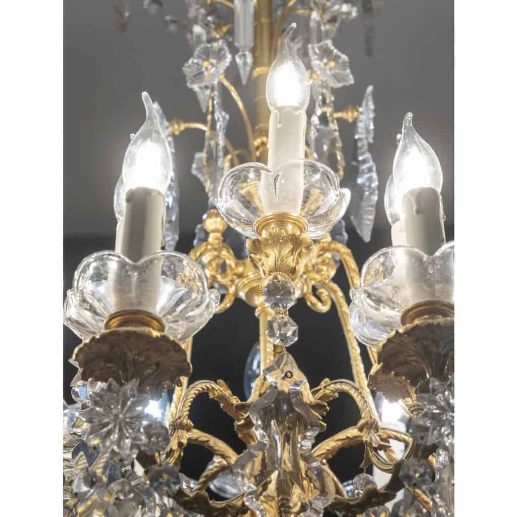 Lustre en bronze doré et cristaux