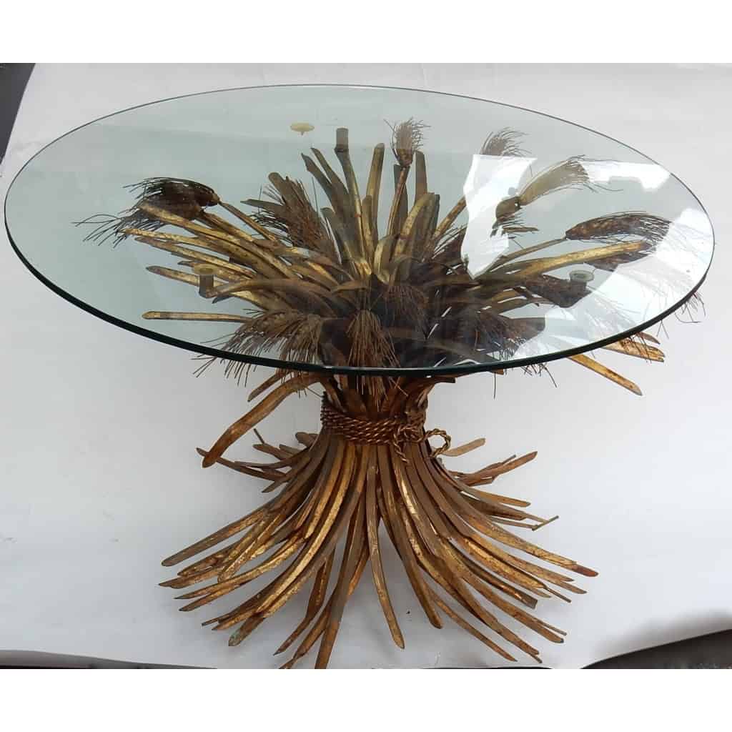 1970′ Guéridon Ou Table Basse Gerbe De Blé Style YSL Métal Doré | Biron ||||||||