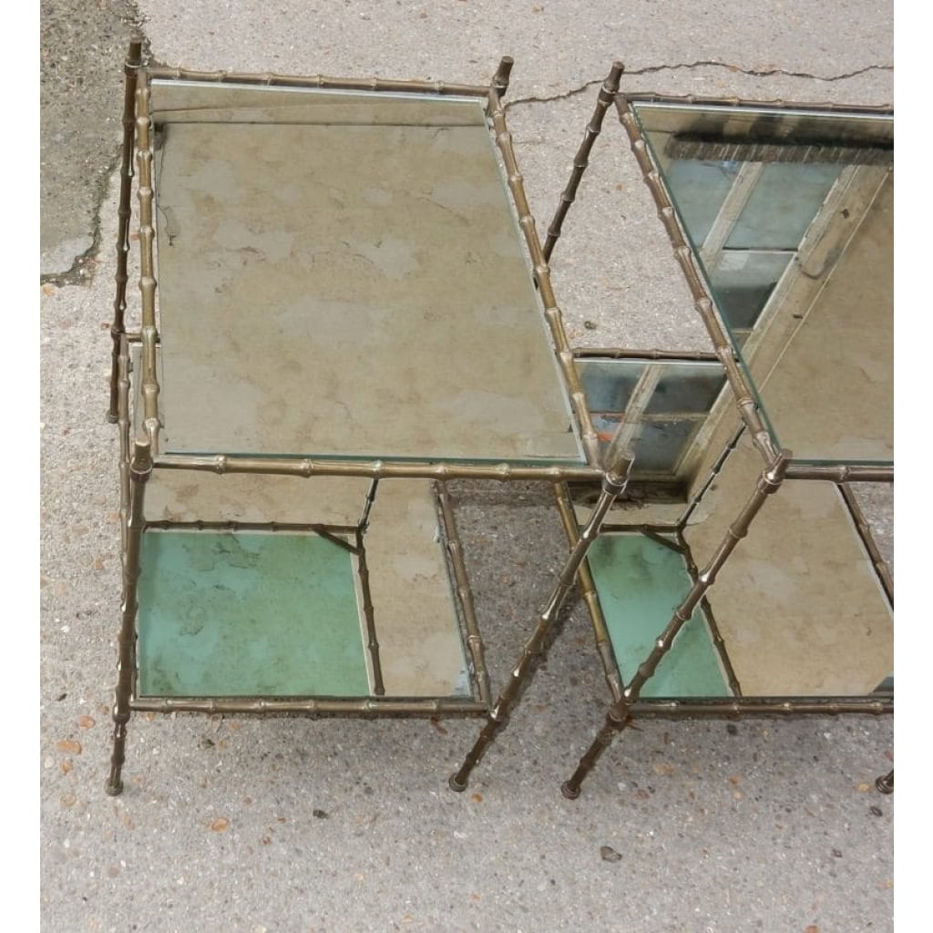 1950/70′ Paire de Bouts de Canapé en Bronze Maison Baguès Décor Bambou | Biron 1950/70′ Paire de Bouts de Canapé en Bronze Maison Baguès Décor Bambou