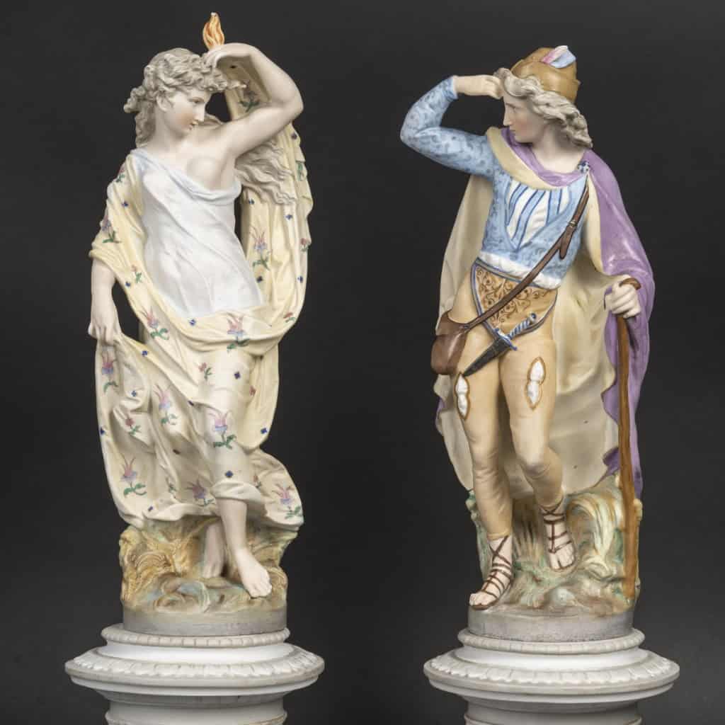 Couple en biscuit polychromes » Limoges 1860″ probablement par Thabard | Biron Couple en biscuit polychromes " Limoges 1860" probablement par Thabard