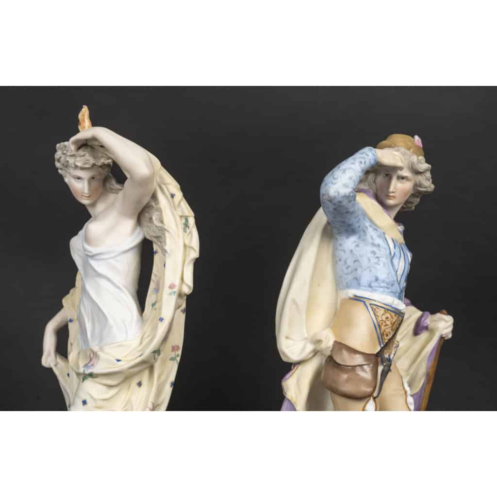 Couple en biscuit polychromes » Limoges 1860″ probablement par Thabard | Biron Couple en biscuit polychromes " Limoges 1860" probablement par Thabard