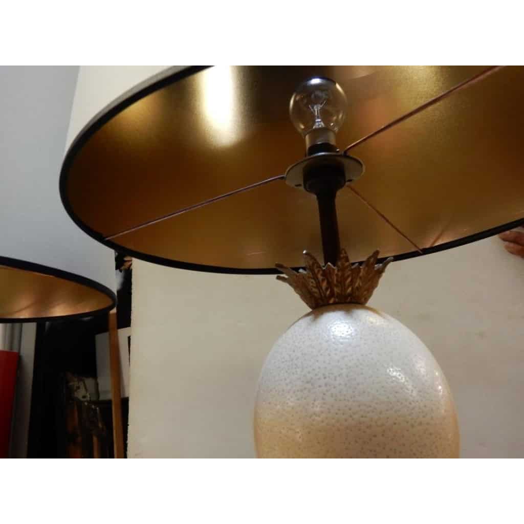 1950/70′ Paire de Lampes en Marbre Noir et Œuf d’Autruche Maison Jansen