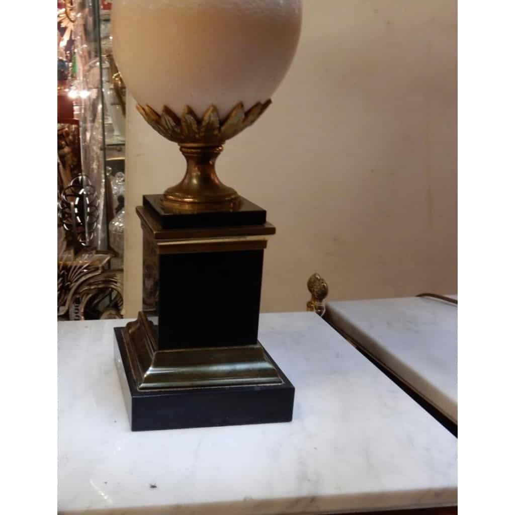 1950/70′ Paire de Lampes en Marbre Noir et Œuf d’Autruche Maison Jansen