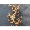 1970′ 2 Paires d’Appliques Fer Doré Fleurs et Feuillage à 8 Ampoules