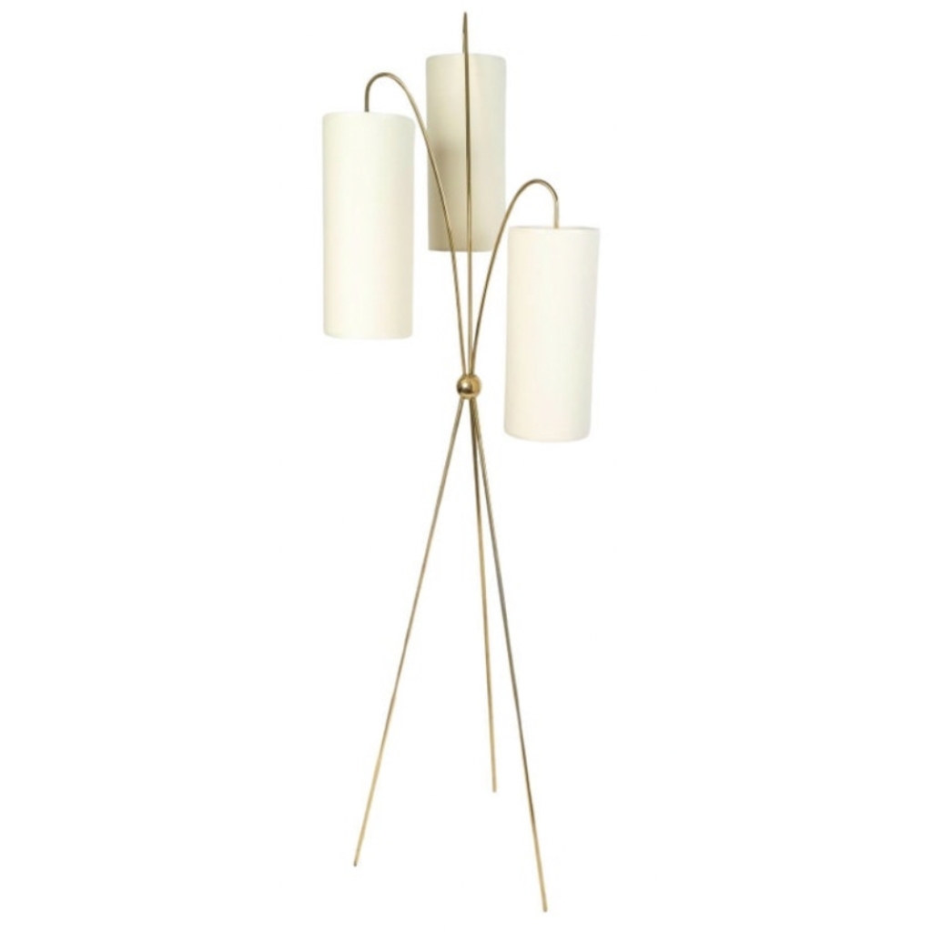 1960 Lampadaire tripode en laiton doré, modèle « lampion » Maison Lunel | Biron ||||||