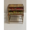 1950′ Série De 3 Tables Gigognes Avec Peintures Guerriers Mongols Maison Baguès En Bronze Doré, 3 Plateaux | Biron |||||||||||||