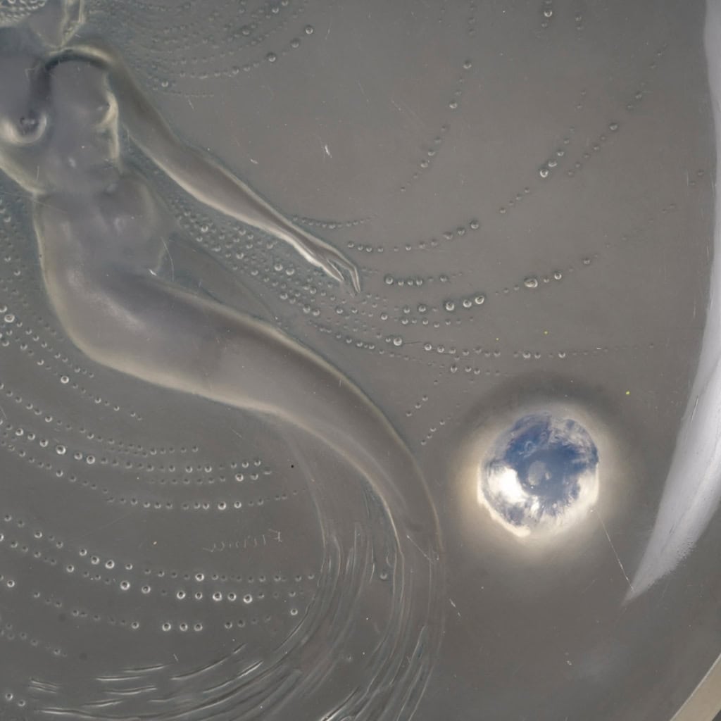 Coupe "Trépied Sirène" verre opalescent patiné bleu de René LALIQUE