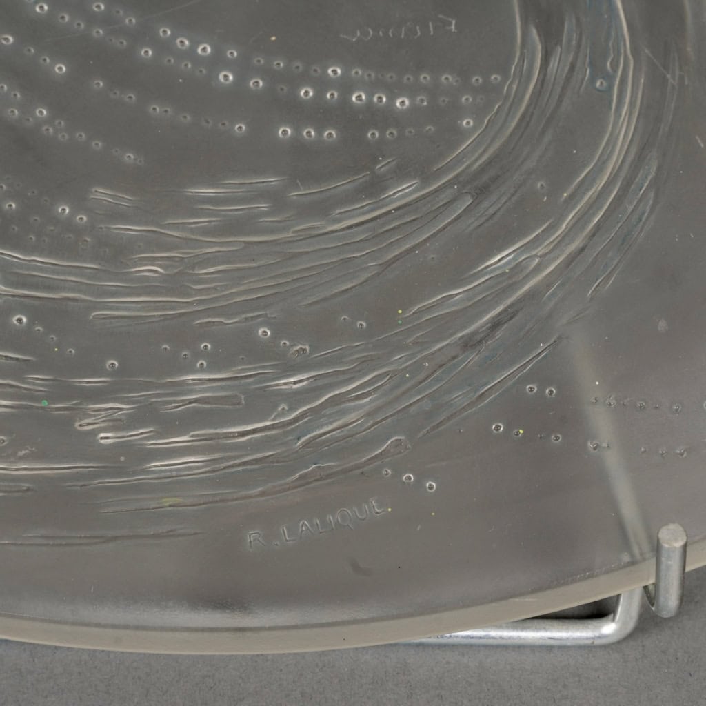 Coupe "Trépied Sirène" verre opalescent patiné bleu de René LALIQUE