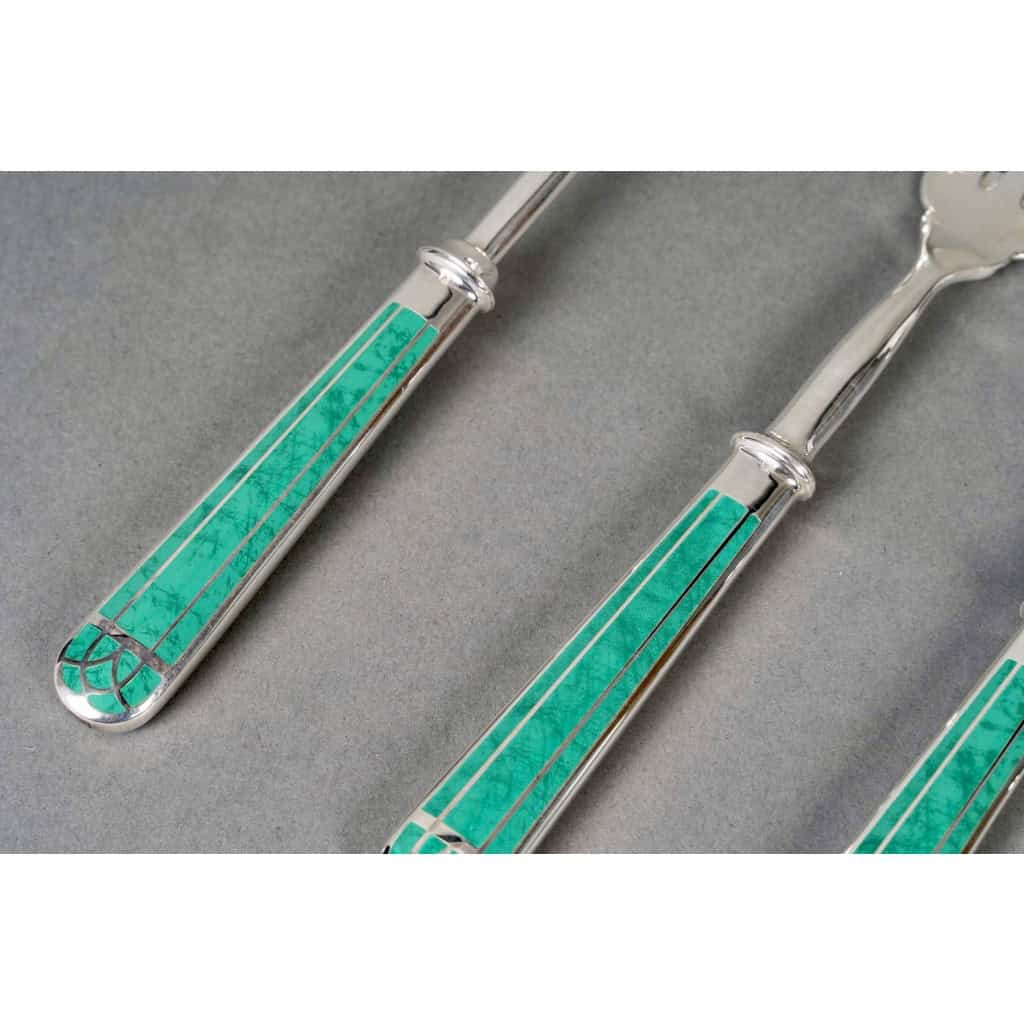 Ménagère « Talisman » métal argenté & laque de Chine verte de CHRISTOFLE – 93 Pièces | Biron Ménagère "Talisman" métal argenté & laque de Chine verte de CHRISTOFLE - 93 Pièces