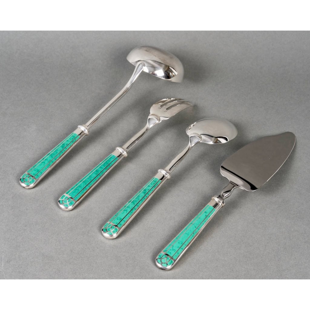 Ménagère « Talisman » métal argenté & laque de Chine verte de CHRISTOFLE – 93 Pièces | Biron Ménagère "Talisman" métal argenté & laque de Chine verte de CHRISTOFLE - 93 Pièces