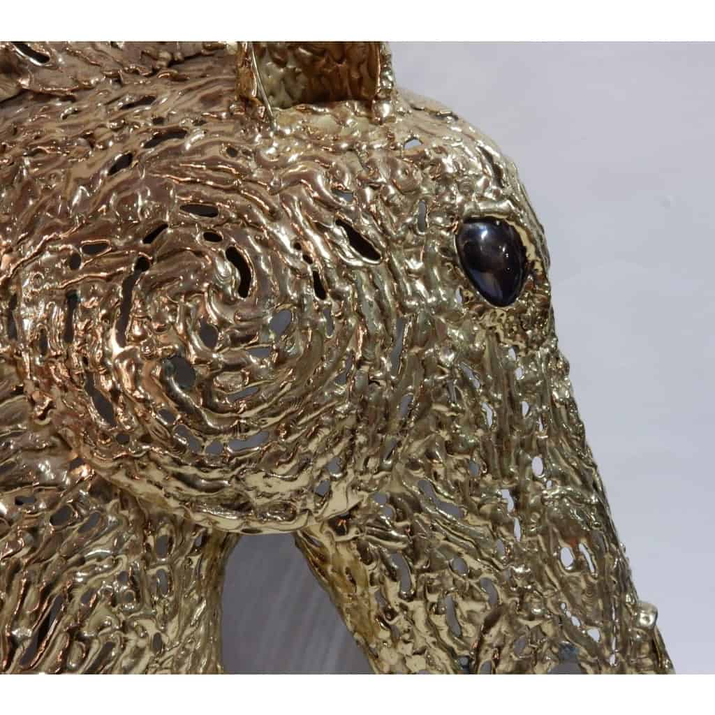 1990′ Applique Éclairante Tête De Cheval en Bronze Doré et Gypse Style Duval Brasseur | Biron 1990' Applique Éclairante Tête De Cheval en Bronze Doré et Gypse Style Duval Brasseur