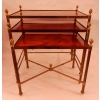 1970′ Série De 3 Tables Gigognes Maison Baguès En Bronze Doré, 3 Plateaux Bakélite Façon Ambré