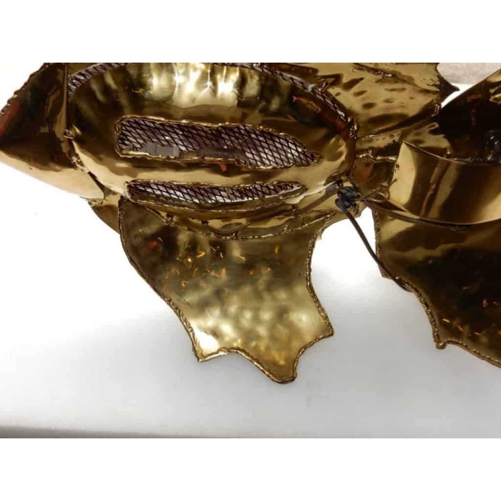 1970′ Lampe Poisson En Laiton Avec Mika Violet style Duval Brasseur Éclairante 9