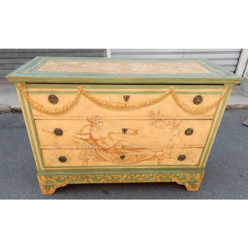 1820′ Commode En Bois Peint Décor à l’Antique