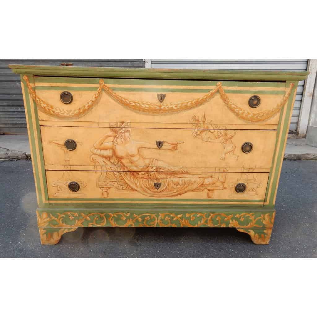 1820′ Commode En Bois Peint Décor à l’Antique