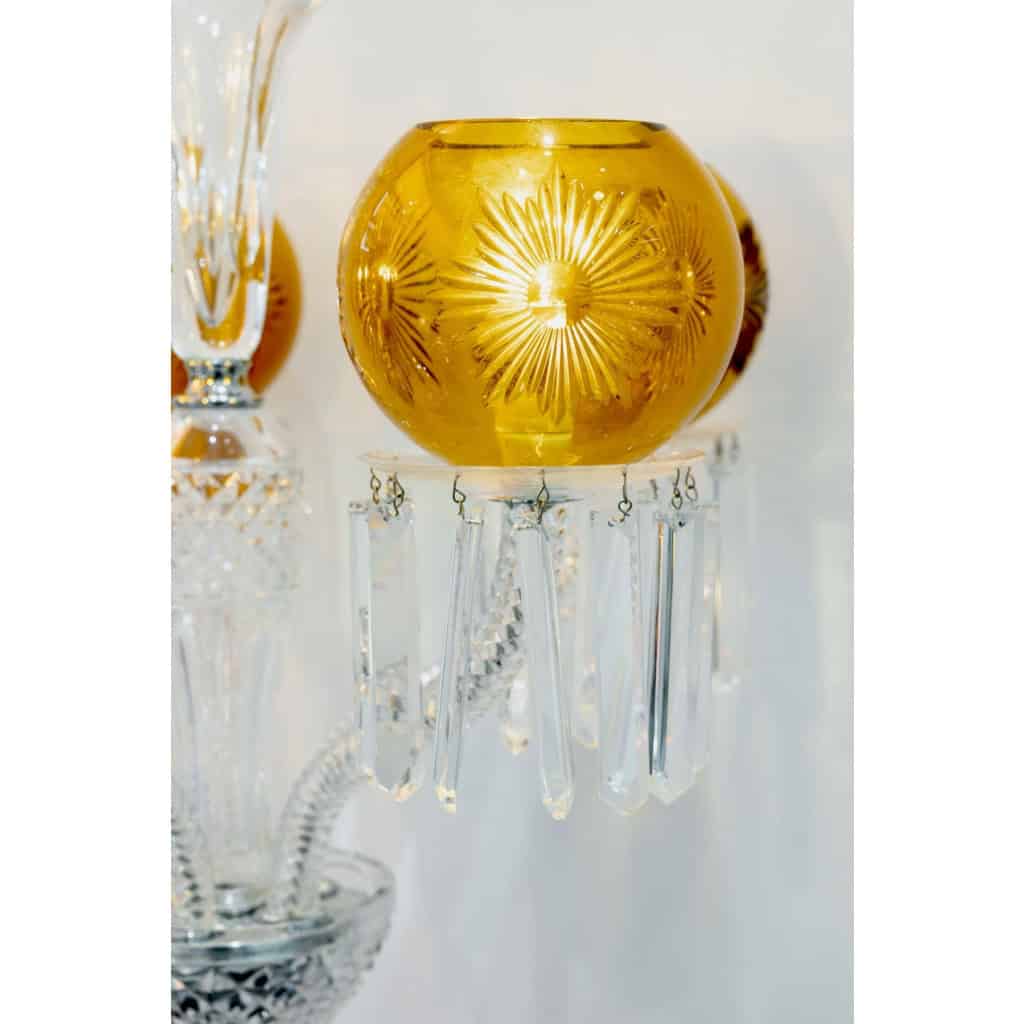 Candélabre cinq lumières « Maharadja » cristal blanc et ambre de SAINT LOUIS | Biron Candélabre cinq lumières "Maharadja" cristal blanc et ambre de SAINT LOUIS