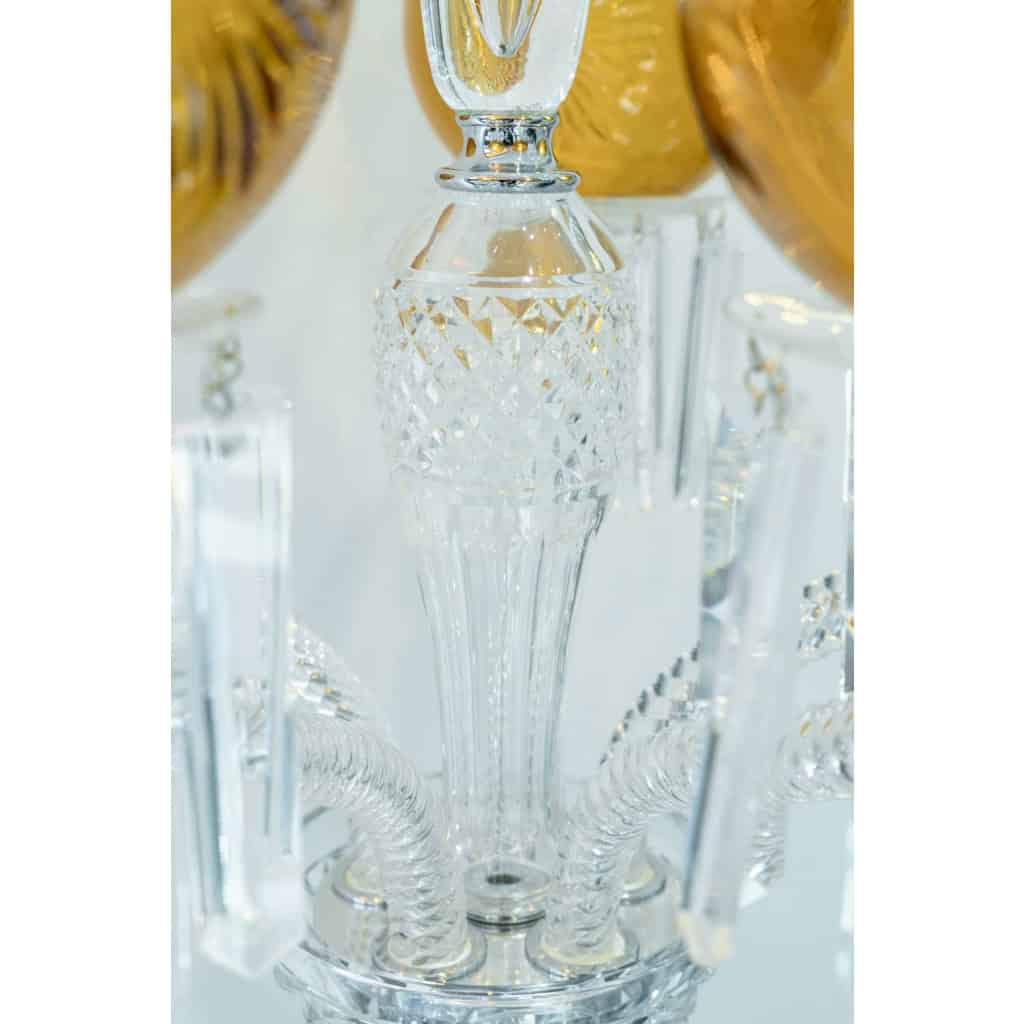 Candélabre cinq lumières « Maharadja » cristal blanc et ambre de SAINT LOUIS | Biron Candélabre cinq lumières "Maharadja" cristal blanc et ambre de SAINT LOUIS