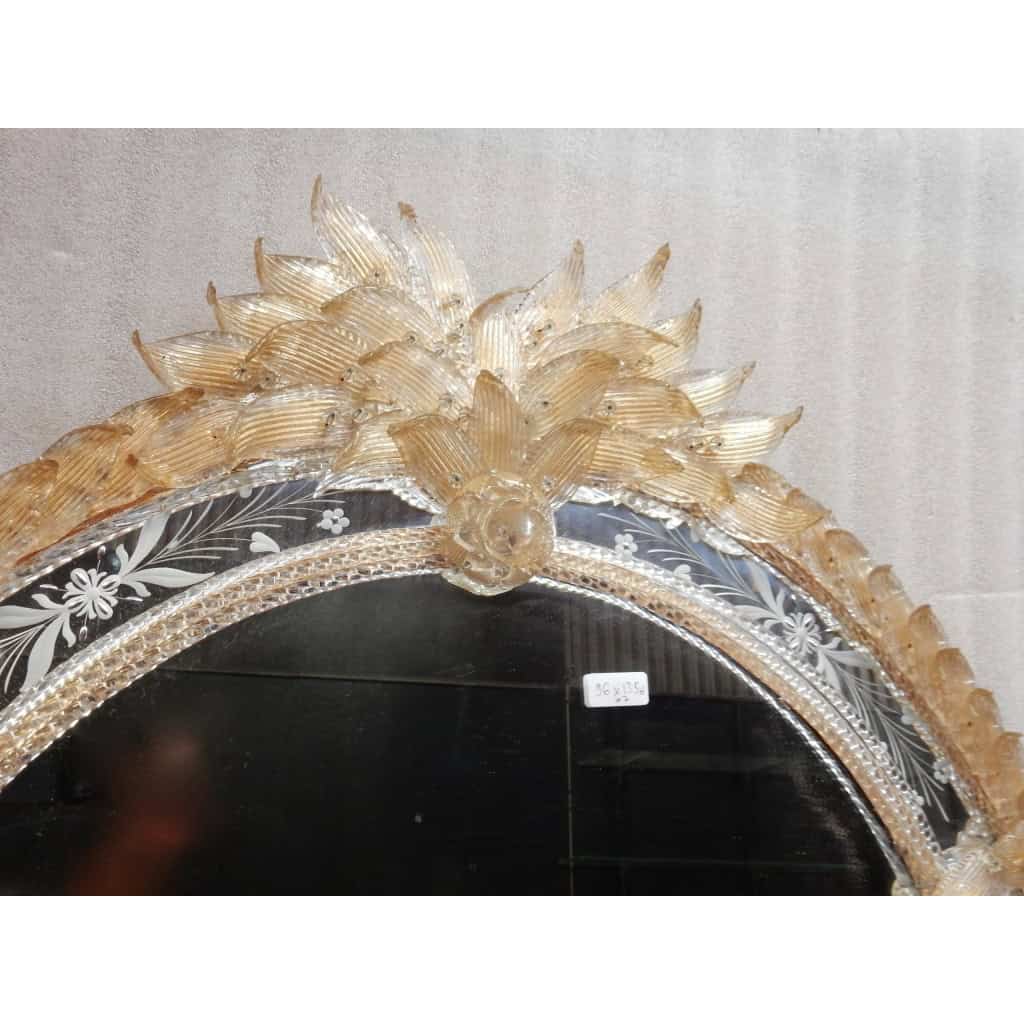 1970/80′ Miroir Cristal Murano Véronèse avec Inclusions de Feuilles d’Or