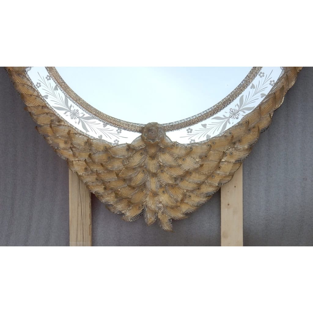 1970/80′ Miroir Cristal Murano Véronèse avec Inclusions de Feuilles d’Or