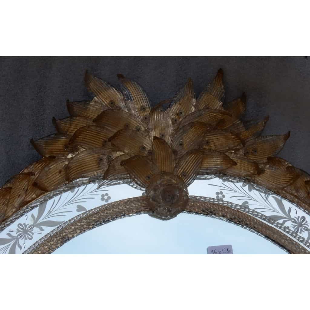 1970/80′ Miroir Cristal Murano Véronèse avec Inclusions de Feuilles d’Or