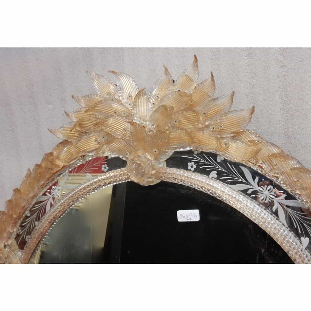 1970/80′ Miroir Cristal Murano Véronèse avec Inclusions de Feuilles d’Or