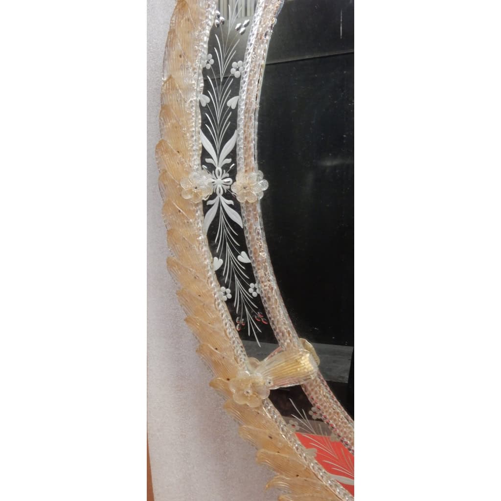 1970/80′ Miroir Cristal Murano Véronèse avec Inclusions de Feuilles d’Or