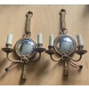 1950/70′ Paire d’Appliques en Bronze Doré Avec Miroir Convexe Signée Petitot | Biron |||||||||||