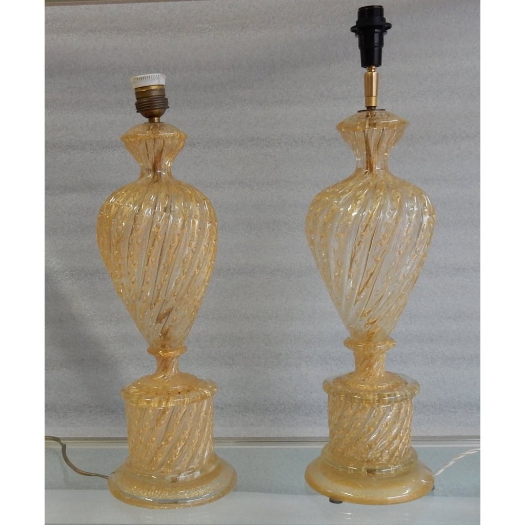 1950/70 Paire de Lampes Barovier & Toso Avec Paillons d’Or | Biron 1950/70 Paire de Lampes Barovier & Toso Avec Paillons d’Or