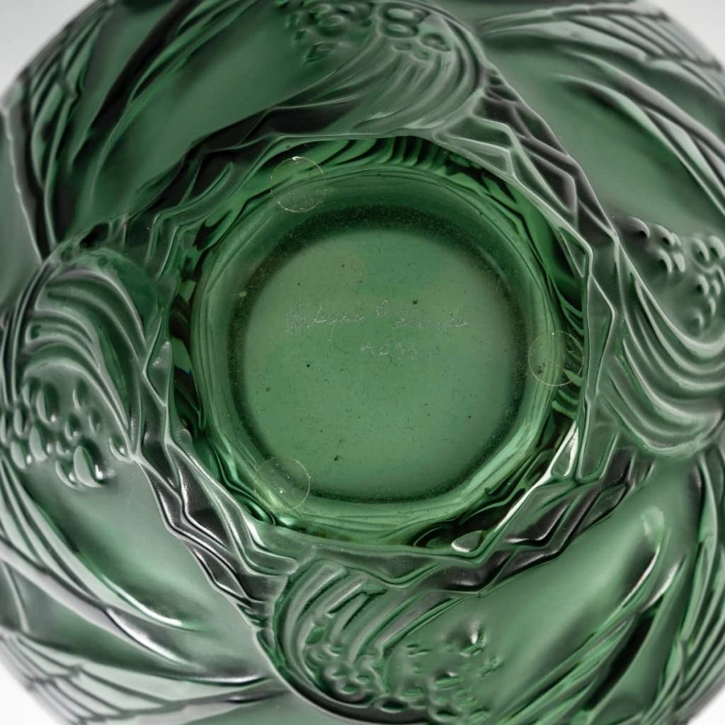 Vase « Courlis » cristal vert de LALIQUE FRANCE | Biron Vase "Courlis" cristal vert de LALIQUE FRANCE