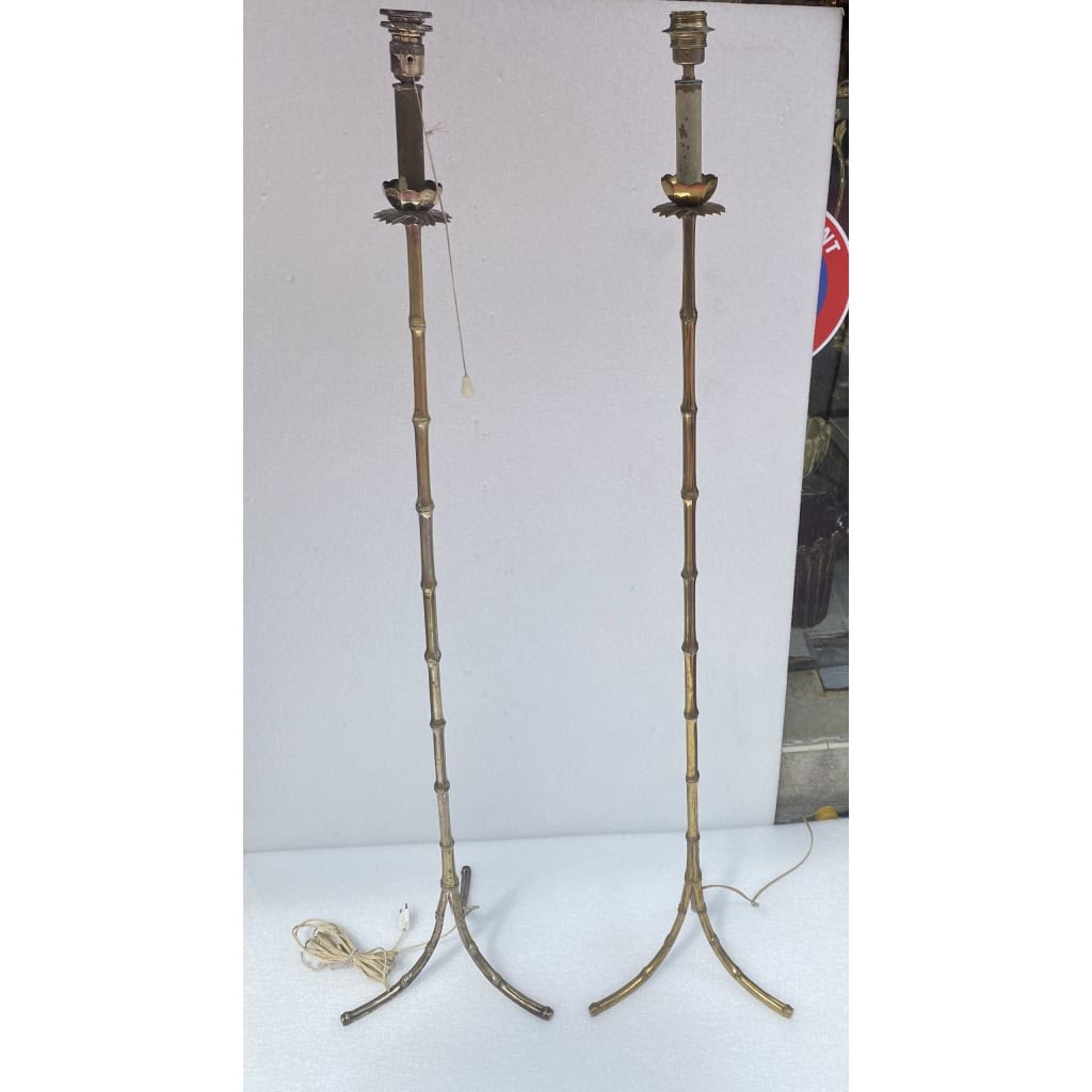 1970′ Paire De Lampadaires En Bronze Doré Maison Baguès Modèle Bambou | Biron |||||||||||