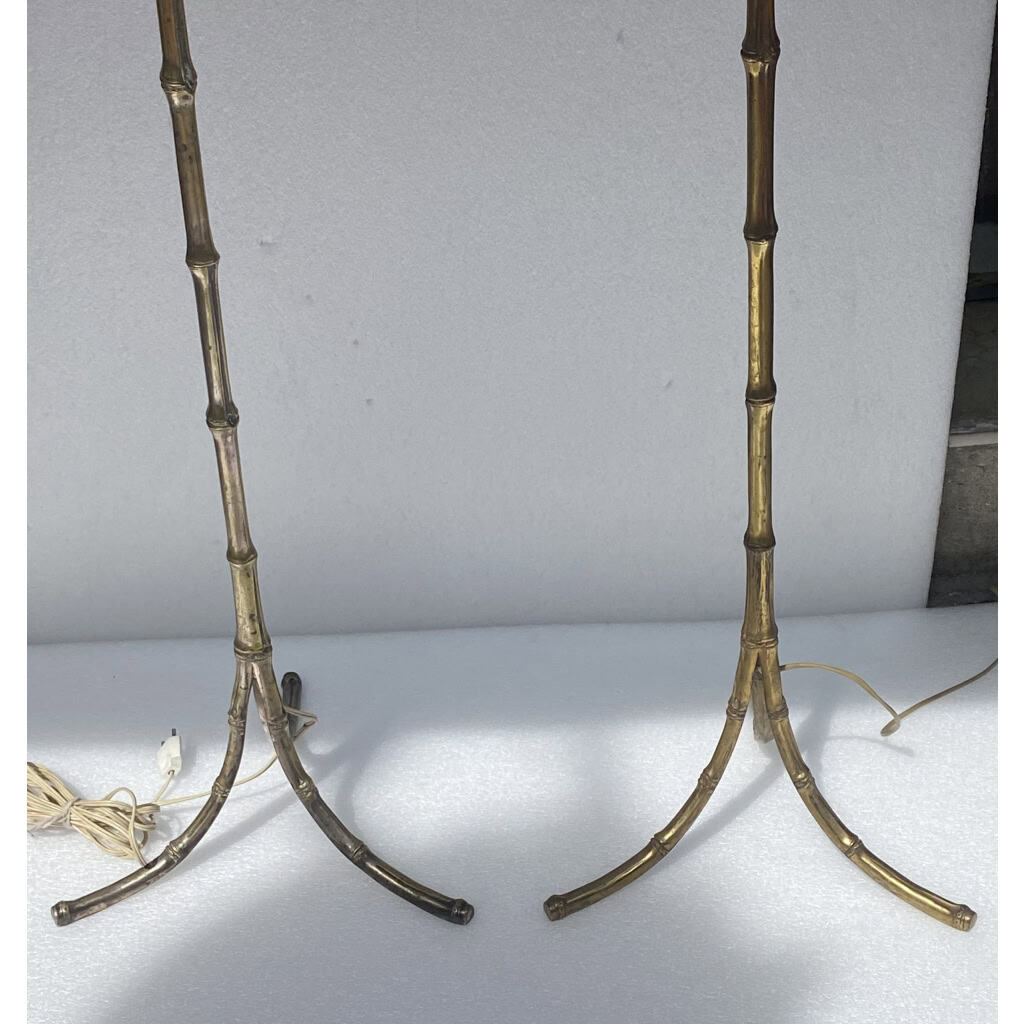 1970′ Paire De Lampadaires En Bronze Doré Maison Baguès Modèle Bambou | Biron 1970′ Paire De Lampadaires En Bronze Doré Maison Baguès Modèle Bambou