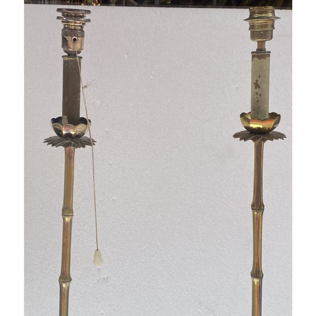1970′ Paire De Lampadaires En Bronze Doré Maison Baguès Modèle Bambou | Biron 1970′ Paire De Lampadaires En Bronze Doré Maison Baguès Modèle Bambou