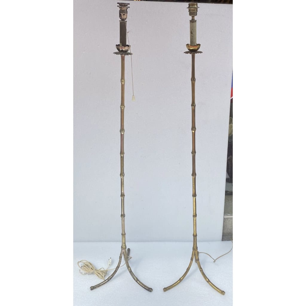 1970′ Paire De Lampadaires En Bronze Doré Maison Baguès Modèle Bambou | Biron 1970′ Paire De Lampadaires En Bronze Doré Maison Baguès Modèle Bambou