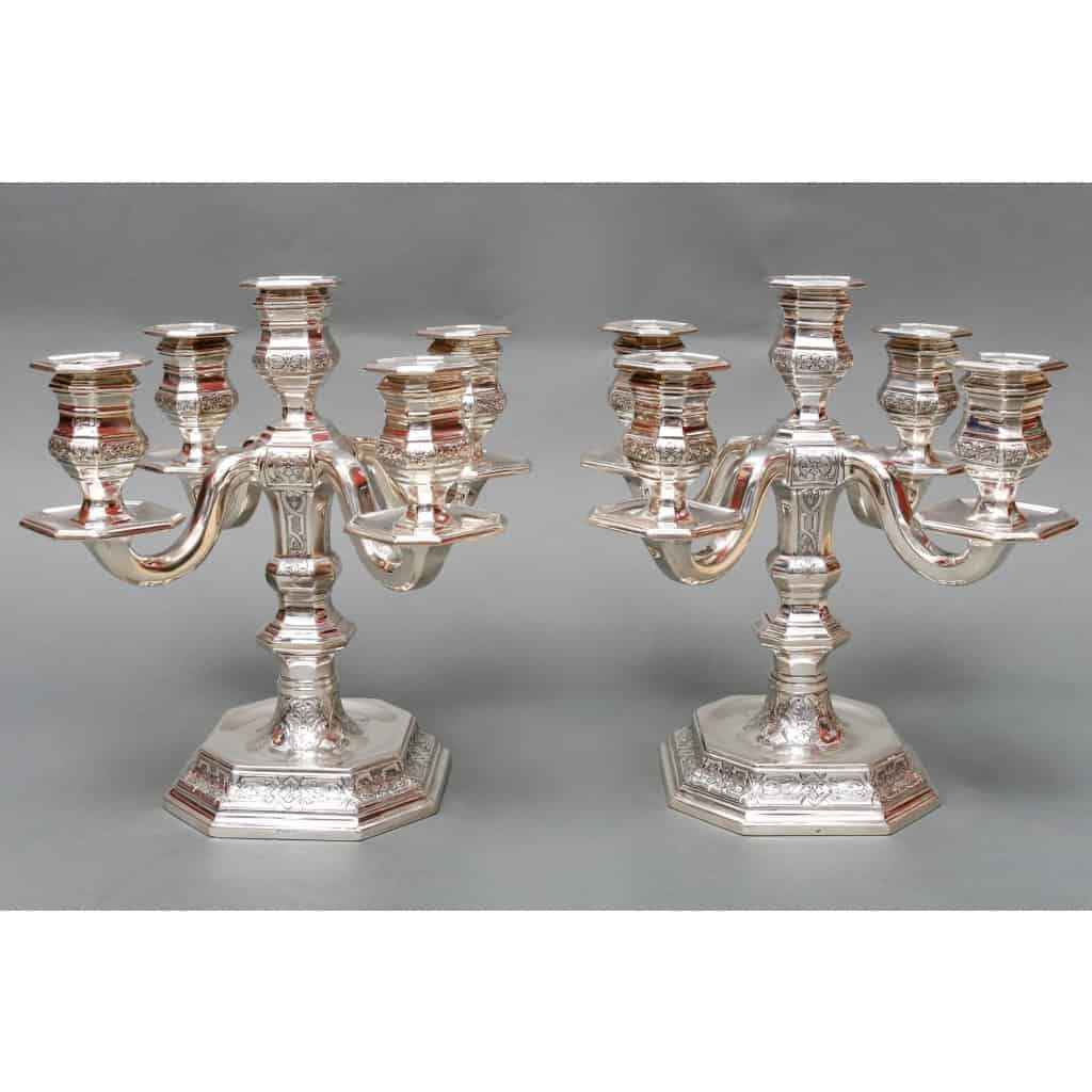 TETARD FRÈRES – PAIRE DE CANDÉLABRES BAS EN ARGENT MASSIF CIRCA 1930 | Biron ||||||||||||||