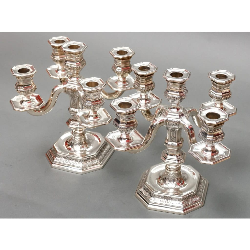 TETARD FRÈRES – PAIRE DE CANDÉLABRES BAS EN ARGENT MASSIF CIRCA 1930 | Biron TETARD FRÈRES - PAIRE DE CANDÉLABRES BAS EN ARGENT MASSIF CIRCA 1930