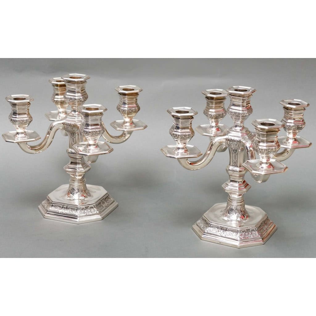 TETARD FRÈRES – PAIRE DE CANDÉLABRES BAS EN ARGENT MASSIF CIRCA 1930 | Biron TETARD FRÈRES - PAIRE DE CANDÉLABRES BAS EN ARGENT MASSIF CIRCA 1930
