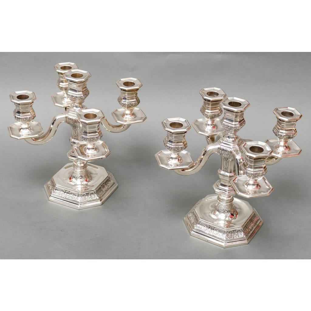 TETARD FRÈRES – PAIRE DE CANDÉLABRES BAS EN ARGENT MASSIF CIRCA 1930 | Biron TETARD FRÈRES - PAIRE DE CANDÉLABRES BAS EN ARGENT MASSIF CIRCA 1930