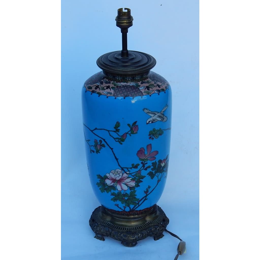 1890′ Lampe Cloisonnée Japon Aux Oiseaux et Fleurs | Biron |||||||