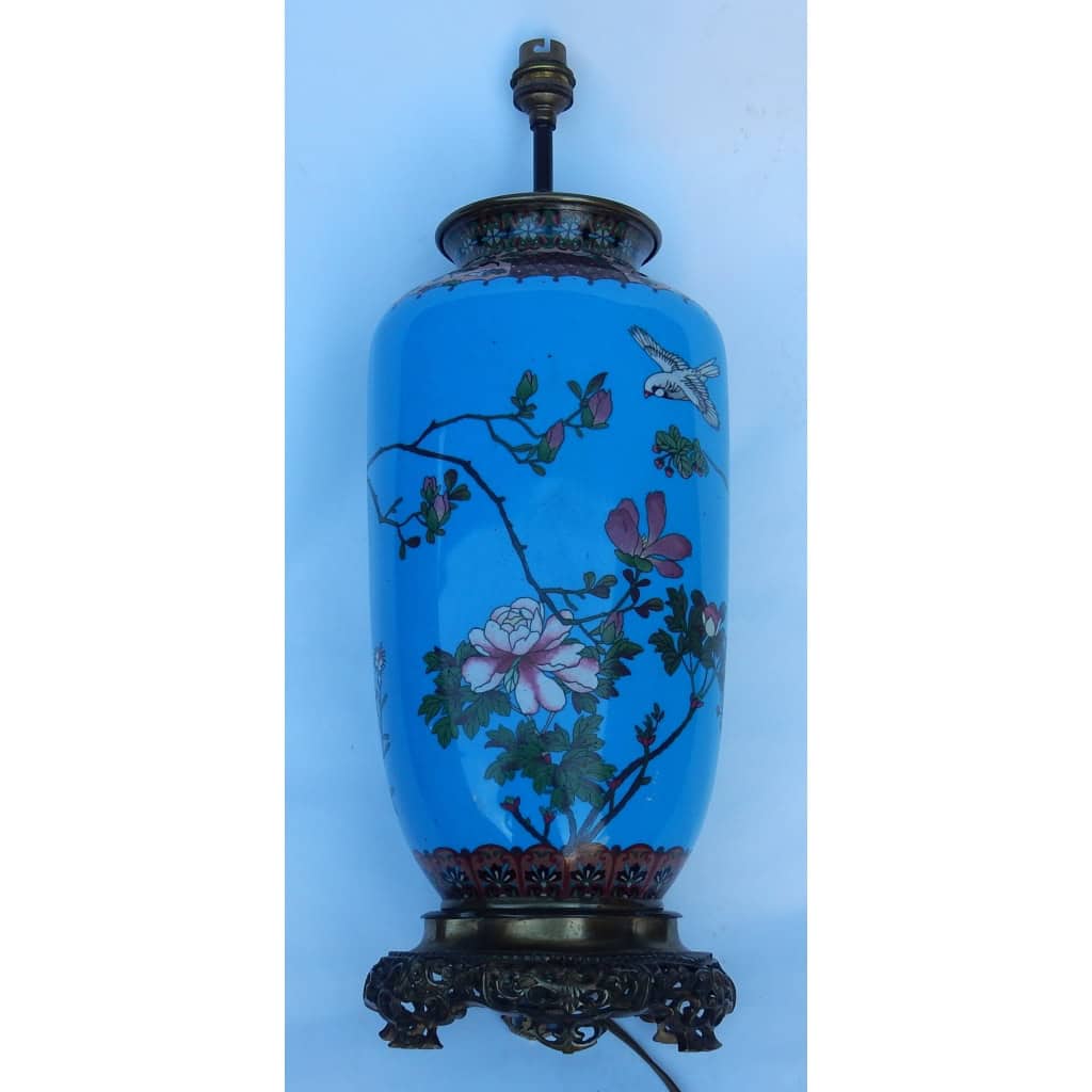 1890′ Lampe Cloisonnée Japon Aux Oiseaux et Fleurs | Biron 1890′ Lampe Cloisonnée Japon Aux Oiseaux et Fleurs