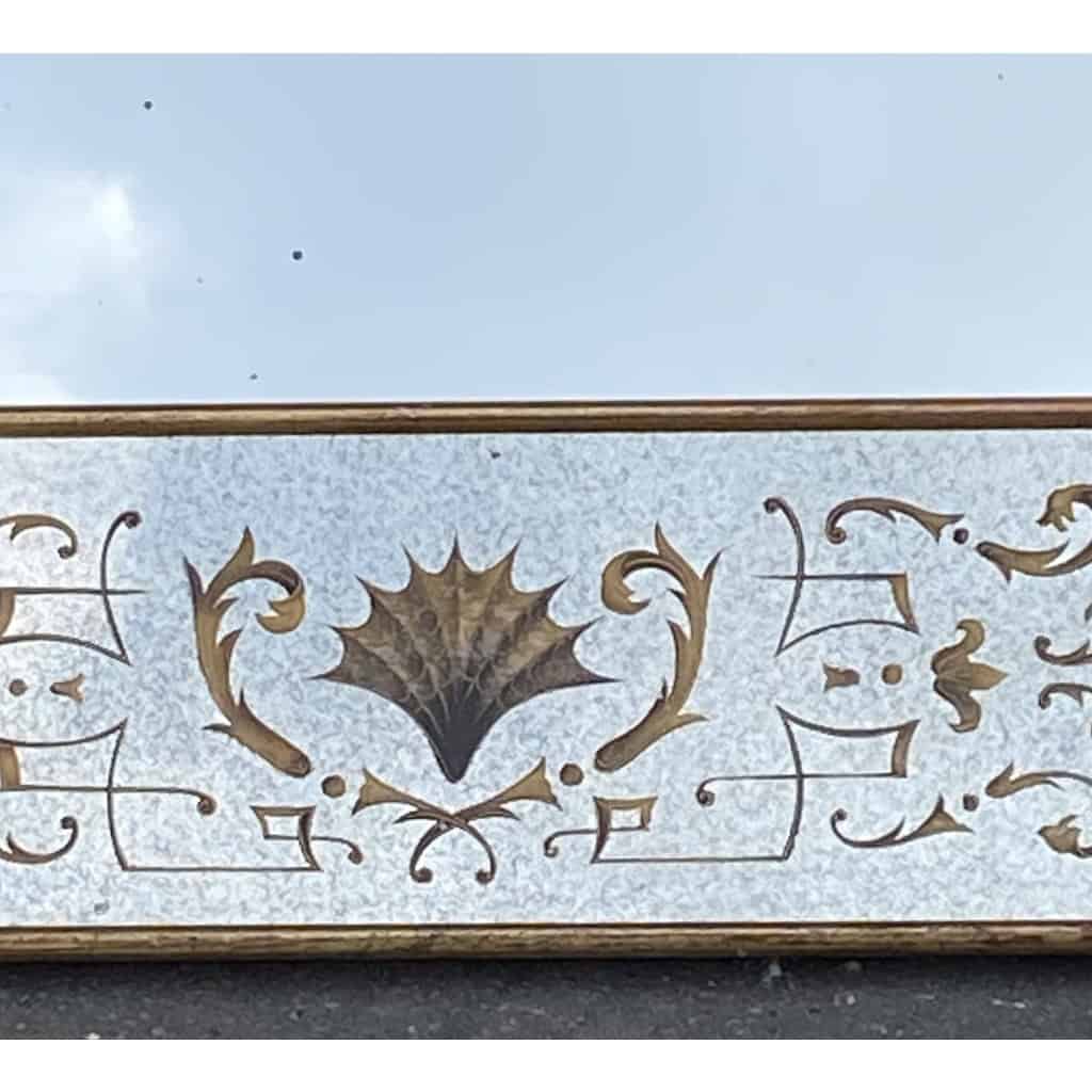 1960/70 Miroir Horizontal Aux Chinois Musiciens Décor Eglomisé Et Cadre Feuilles d’Or DLG Pansard | Biron 1960/70 Miroir Horizontal Aux Chinois Musiciens Décor Eglomisé Et Cadre Feuilles d’Or DLG Pansard