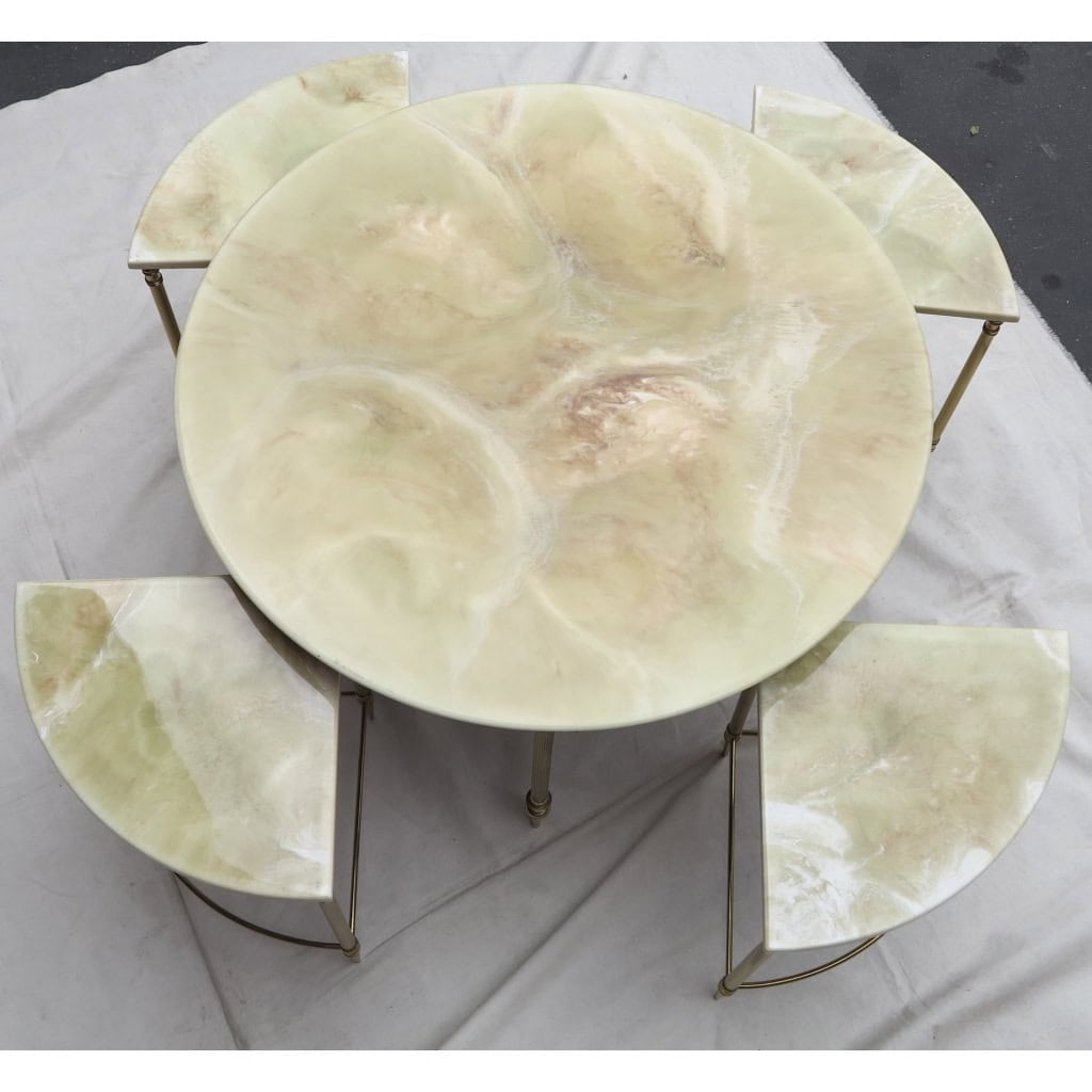 1950/70′ Table Basse Maison Baguès en Bronze et ses 4 Tables en Angles