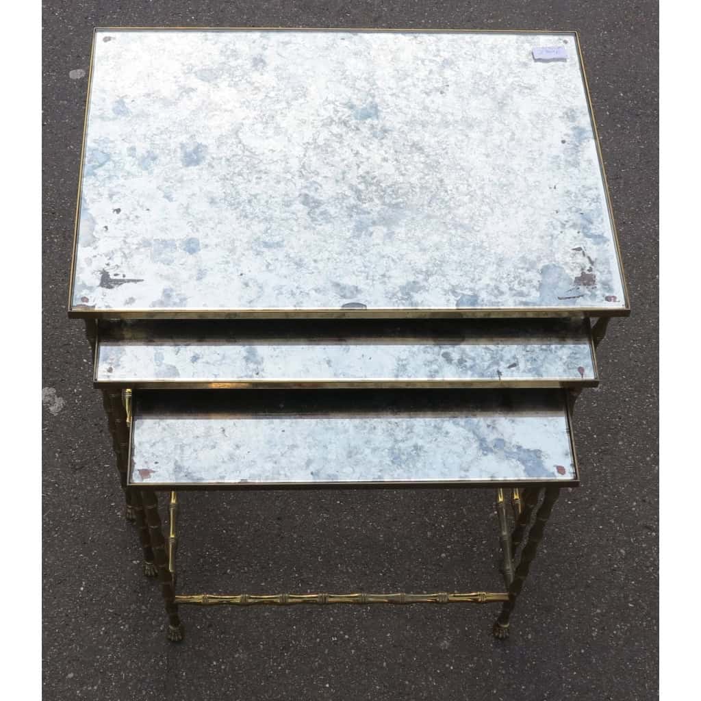 1950/70 Série de 3 Tables Gigognes Modèle Bambou avec Pieds Maison Baguès 2
