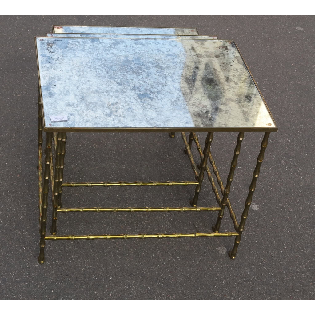 1950/70 Série de 3 Tables Gigognes Modèle Bambou avec Pieds Maison Baguès 3