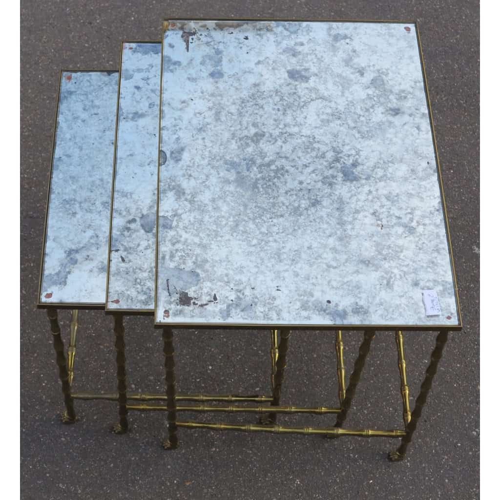1950/70 Série de 3 Tables Gigognes Modèle Bambou avec Pieds Maison Baguès 4